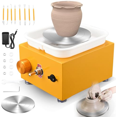 Pottery Wheel, Helangel Mini Pottery Wheel with Strong Motor 2000RPM Adjustable Speed, Potters Wheel with 10/6.5cm Plates and Sculpting Tools, Ceramic Pottery Tools Pottery Kit for Kids and Adults