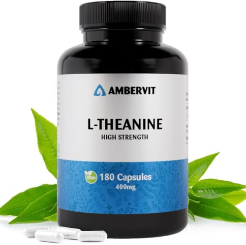 L Theanine 180 kapslar - 400mg per kapsel | För koncentration, avslappning och stresslindring | Vegansk, inga konstgjorda fyllmedel | Allergen- och glutenfri | Ambervit