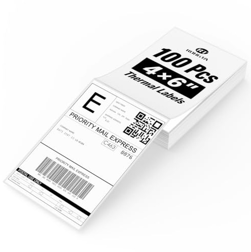Rongta Fanfold 4x6 Inch Direct Thermal Labels Perforated Shipping Label for Direct Thermal Printers Clear Printing Permanent Adhesive Barcode Label Paper(White, 150mmx100mm, 100pcs)