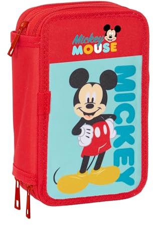 Mickey Mouse - Trousse Scolaire avec 37 Outils Inclus, Trousse pour Enfant, idéale pour Les Enfants de 5 à 14 Ans, Confortable et Polyvalente, qualité et résistance, 12,5 x 5,5 x 19,5 cm