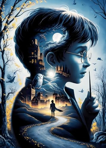 QINRUBB DIY Movie Character Diamond Art Kit for Beginners Adults, Full Drill Boy Diamond Painting Kits, 5D Fantasy Painting by Numbers DIY Craft Kits for Home Wall Decor 12x16 inch