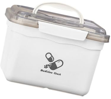 Mikikit Caja de Medicinas Portátil de Doble Capa Tapa, Organizador Multifuncional de Almacenamiento Resistente Humedad para Primeros Auxilios Hogar y Viajes