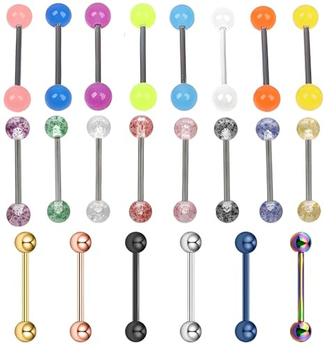 xwnyzw 22 Pcs Tongue Bars, Glown in The Dark Tongue Bar Piercing Balls for Men and Women Piercing Jewellery, Tounge Bars with Glitter Ball, Tongues Rings Tongues Piercings Body Piercings Barbell