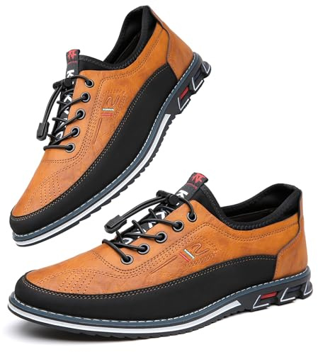 Hommes Oxford Cuir Chaussures Décontractées Moccasin Respirant et Luxueux Bureau de Conduite Marche Chaussures à Lacets Affaires Jaune 42 EU