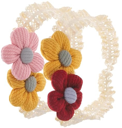 SWETRACE Cerchietti per Chioma Bambina 2 Pezzi Elastici Fiore Materiale Morbido per Neonate per Feste di Compleanno