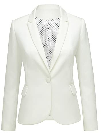 LookbookStore Women White Notched Lapel Pocket Button Work Office Blazer Jacket Suit Size S