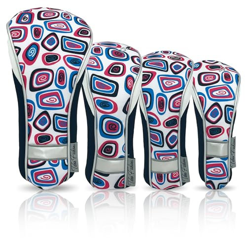 Designer-Golfschlägerhauben für Damen, 4 Stück, Taboo Fashions nummerierte Schlägerhauben für Driver Woods & Hybrid, wetter-/feuchtigkeitsbeständiger Schutz (Bettrock)