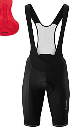 Gonso Sitivo Bib, Kurze Herren Träger-Radhose, Mit Sitivo Red Comfort Sitzpolster, Hohe Bewegungselastizität und Antirutsch-Silikon-Beingummi, Enganliegende Passform, Schwarz/Rot, Gr. L