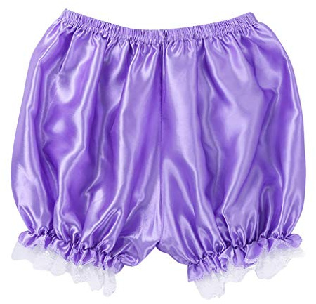 lijun Femmes Imitation Soie Bloomers Volants Dentelle Garniture Culotte Victorienne Citrouille Shorts Couleur Unie Robe de Danse Jupe Fendue Pettipants