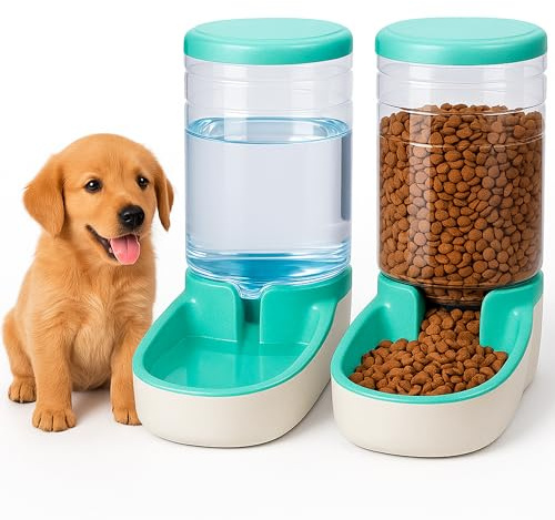 Edipets, Distributeur Croquettes Chat, Chien, Automatique, 2 Unités, 3.8 L, Gamelle à Nourriture et à Eau pour Animaux de Compagnie (Vert)
