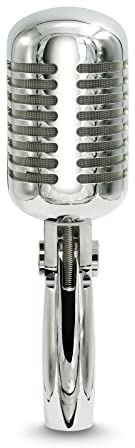 McGee Micrófono Retro DRM-200 dinámico con Soporte de trípode, Cabeza inclinable, para Estudio, Escenario u Oficina, Carcasa metálica, característica de riñón, Cromo