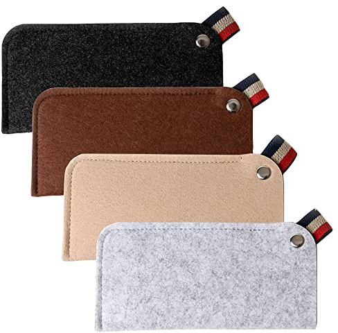 NTCL 4 Pcs Étui Lunettes Portable Souple Housse De Protection Pour Organisateur Sac à En Feutre Poche Plate Soleil Etuis Homme Et Femme Gris, Noir, Kaki, Marron 7.1×3.5in / 18×9cm