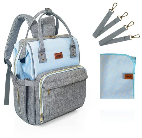 Bebesar Wasserdichte Wickeltasche Rucksack mit Wickelunterlage für Babys, Multifunktionaler Baby-Rucksack für Kinderwagen, Baby-Windeln, Sterne Blau