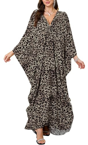 LikeJump Women's Cotton Print Kaftan Swimsuit Kimono Cover Up Loose Beach Robe Maxi Dress