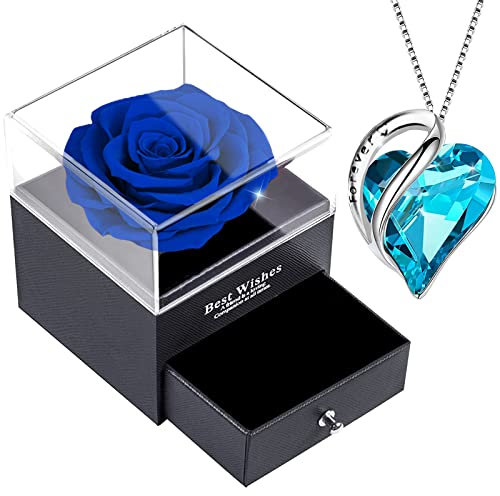 SWEETIME Preserved Real Rose Box,Eternal Infinity Blue Rose,Forever Enchanted Flower Box Gift for Women Mother's Day Valentine's Day Christmas Wife Mum Thanksgiving Rosebox