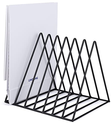 Fabaoday Buchstütze, Metall Zeitungsständer, Dreieck Desktop Magazinständer 7 Steckplätze Bücherenden Zeitungshalter Halter Organisation Rack für Büro, Dokumente, CD, Magazin