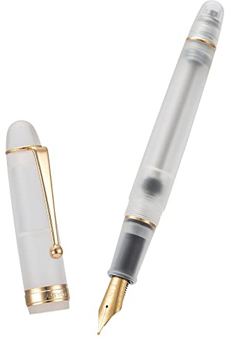 Asvine Füllfederhalter V126 Extra feine Spitze, Acryl, matt, transparent, groß Füller mit Geschenketui