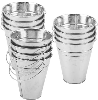 MUKCHAP 12 PCS 4.5 Inch Small Tin Buckets, Mini Metal Buckets with Handles, Galvanised Mini Tin Metal Pails for Party Favors, Garden Plants