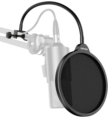 BOILUZIO Premium Microphone Pop Filter - Professional Sound Shield with Flexible Gooseneck Mount for Enhanced Audio Recording, Compatible with Blue Yeti, Blue Snowball, and More, Black, BO2024MPF-15B