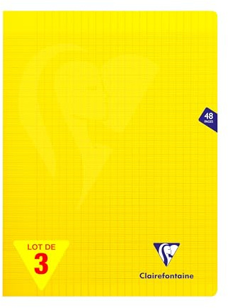 Clairefontaine 343311AMZC Un lot de 3 Cahiers Agrafés Mimesys - 24x32 cm - 48 Pages Grands Carreaux - 90 g - Couverture Polypro - Couleur Jaune