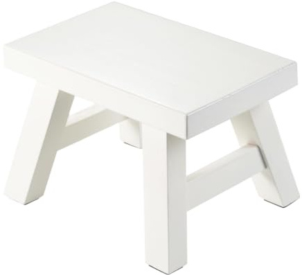 Small Stool Wooden Step Stool Footstool Solid Wood 8 inch for Kids Adults Plant Stand Fishing Stool (White)