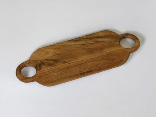 Vesta Homes Fuente de madera, tabla para servir, embutidos y tabla de queso para cocina | Madera de acacia natural | 61x23x1,5cm | Hecho a mano en la India.