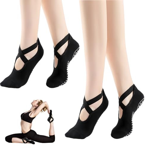 Traxenta 2 Paar Pilates Socken Rutschfeste, Yoga Antirutschsocken Damen, Anti Rutsch Yogasocken, Pilates-Socks, Ballett Tanzsocken, Stoppersocken(35-40), Yoga-Socken für Gymnastik, Fitness, Trampolin