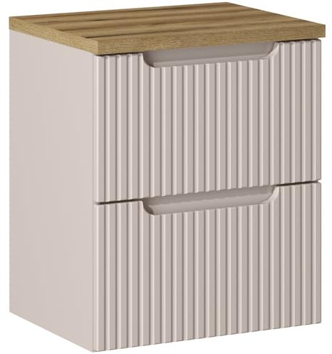 Lomadox Mobile lavabo da bagno, 50 cm, cashmere e rovere, frontale scanalato, 2 cassetti con chiusura morbida