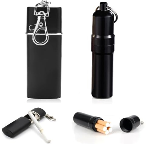 QIUMING Anti-lukt Mini Askhållare Fickformat Mini Cigaretthållare Askfat Resa med lock och nyckelring Lukt- och fuktbeständig för resor, camping (svart)
