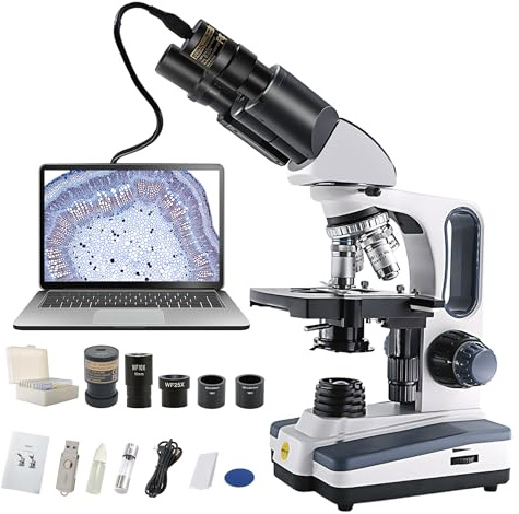 Microscopio SWIFT Siedentopf binocular compuesto para adultos, aumento de 40X-2500X, con cámara de ocular EC5R de 5 mpx, oculares WF10X/25X, mesa de objetos mecánica, SW350B-EC5R-5PBC