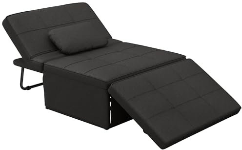 HOMCOM Sofá Cama Convertible Plegable 4 en 1, 95x189 cm, Sillón Cama Plegable, Tapizado en Lino, con Respaldo Ajustable, Reposapiés, Almohada, para Espacios Pequeños, Apartamentos, Negro