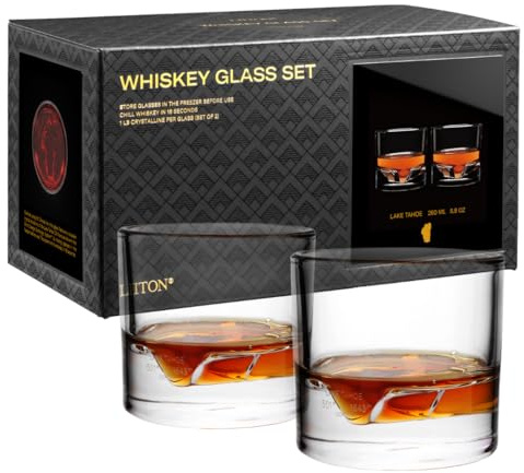 LIITON Lake Tahoe Kristall-Whiskeygläser 2er-Set, dick & gefrierbar, je 1 Pfund, 300 ml – perfektes Vatertagsgeschenk, gefrorenes Kristall kühlt Whiskey & Cocktails