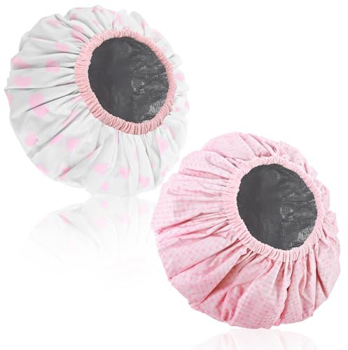 2 Stück Deep Conditioning Hair Caps,2-in-1 Duschhaube Damen,Wasserdichte Doppelte Schicht Hitze Dampfer Kappe,Große Heißes Öl Haar Behandlung Kappen, Shower Cap für Lange Dicke Haare(Rosa)