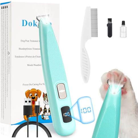 Cortadora de Pelo para Mascotas, Dokkita Cortapelo Recargable para Gatos con Luz LED y Pantalla LED, 50 dB Ultra-Silenciosa, USB Afeitadora para Perros de 2 Velocidades para Patas, Ojos, Orejas Verde
