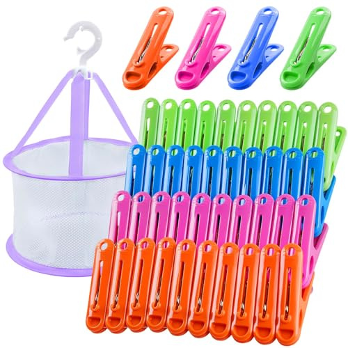 Clothes Pegs for Washing Line With Bag Laundry Pegs 48 Pack, Washing Line Peg Basket for Washing Line, Clothes Pegs Extra Strong Plastic Clothes Peg And Bag Set Clothespins for Home Garden