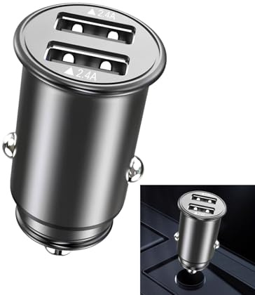 Caricatore Auto USB, Accendisigari USB Mini 24W con 2 Porte, Adattatore Ricarica Rapida 4.8A in Lega Alluminio, Caricabatterie Compatto per Smartphone Tablet iPhone Samsung Huawei Xiaomi Dispositivi