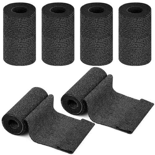 BUTBU Benda Elastica Bendaggio, 6 Rotoli 10CM*4.5M Bendaggio Sportivo, Coesiva Nastro Autoadesivo, Non Tessuto Autoadesivo Bendo per Mani, Piedi, Ginocchia, Braccia, o Pet - Nero