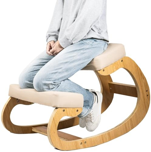 SUNNYNEST Ergonomic Kneeling Chair – Rocking Posture Stool with Thick Cushion for Back and Neck Pain Relief, Ideal for Home, Office & Meditation (Wooden Oak White)