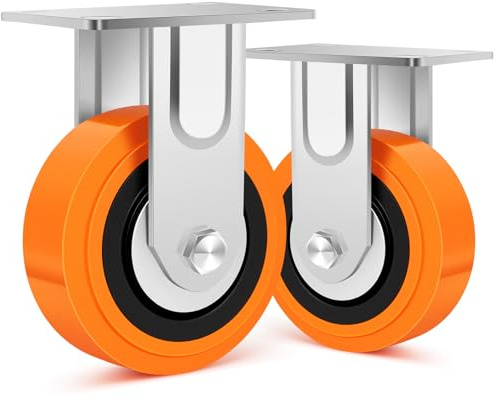 Humagineer 125mm Poliuretano Ruedas Para Muebles Pesados Fijas, Industriales Ruedas Carga de 400kg por Rueda con Doble Rodamiento de Bolas, Silencioso Y Resistente al Desgaste, Juego de 2