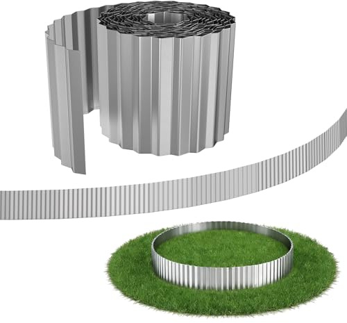 ACXIN 15 cm hög galvaniserad metall gräskant, lätt att montera, vågig rabattgräns för blomsterrabatt och trädgård, justerbar längd, flexibel rotspärr och klippkant, 5 m – silver