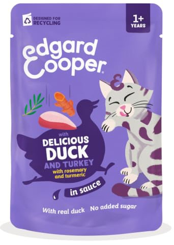 Edgard & Cooper Våtfoder Kattpåse, anka och kalkon i sås (12 x 85 g), allergivänligt recept med naturliga ingredienser, äkta anka och kalkon, utan tillsatt socker eller spannmål, steriliserad