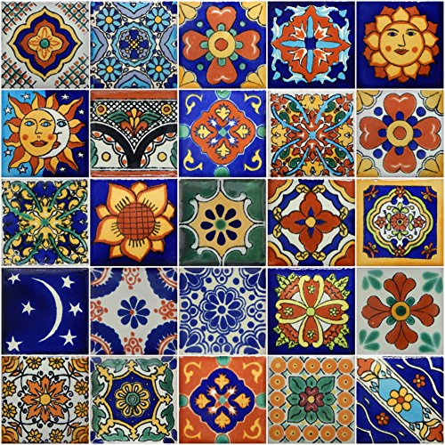 50 Hand Painted Decorative Talavera Mexican Tiles 2x2