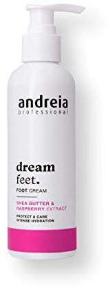 Andreia, Crema piedi professionale Dream Feet, con burro di karité ed estratti di lamponi, crema piedi per talloni screpolati e pelle secca, idratazione intensa, 200 ml