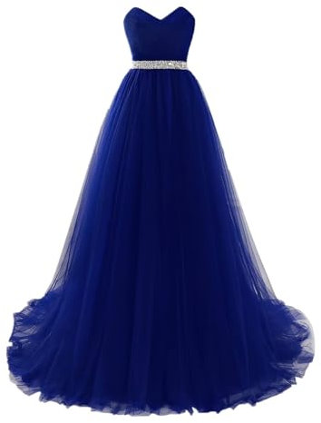 Misshow Ballkleid, lang, elegant, Vintage-Stil, schulterfrei, mit Pailletten, Damenkleid, lang, schick, Abend, königsblau, 40