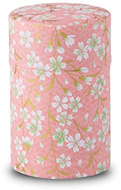 NOREN Tarro de té japonés (papel Yuzen Washi), tamaño de 3.5 onzas, fabricado en Japón con tapa interior hermética a prueba de humedad, tarro de cocina para té de café de hojas sueltas (Sakura de