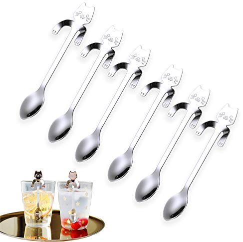 Cucchiaino Da Caffè a Forma Di Gatto In Acciaio Inossidabile 304, Cucchiaino Da Dessert Per Stoviglie, Latte, Bevanda, Dolce Allo Zucchero, Condimento, Cucchiaio Da Taverna (6 Pezzi)