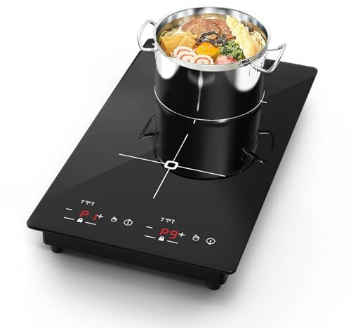 VBGK Double Induction Cooktop, 2300W 110V Portable Induction Cooktop with LED Touch Screen 9 Levels Settings,Electric cooktop with Child Safety Lock & Timer 2 burner