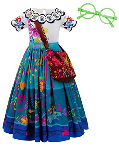 Lito Angels Deguisement Robe pour Enfant Fille avec Sac at Lunettes Verte Taille 8-9 ans (étiquette en tissu 150)