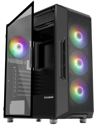 Zalman i3 NEO ATX Mid Tower PC Case, 4 x Fixed RGB Fans Pre-Installed for High Performance Airflow, Swing Door Tempered Glass Side Panel, Support 360mm Radiator, Black