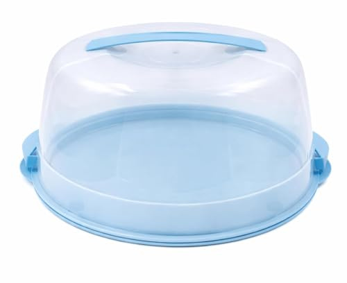 VIRSUS Contenitore Porta torta con coperchio 788, plastica infrangibile, diametro interno 30cm, portatorte 2 chiusure di sicurezza, per dolci e torte, Made in Italy (Azzurro)